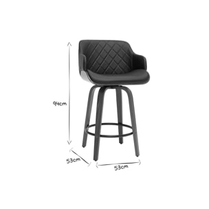 Tabouret de bar design pivotant 360° noir et bois foncé H65 cm LUCIEN