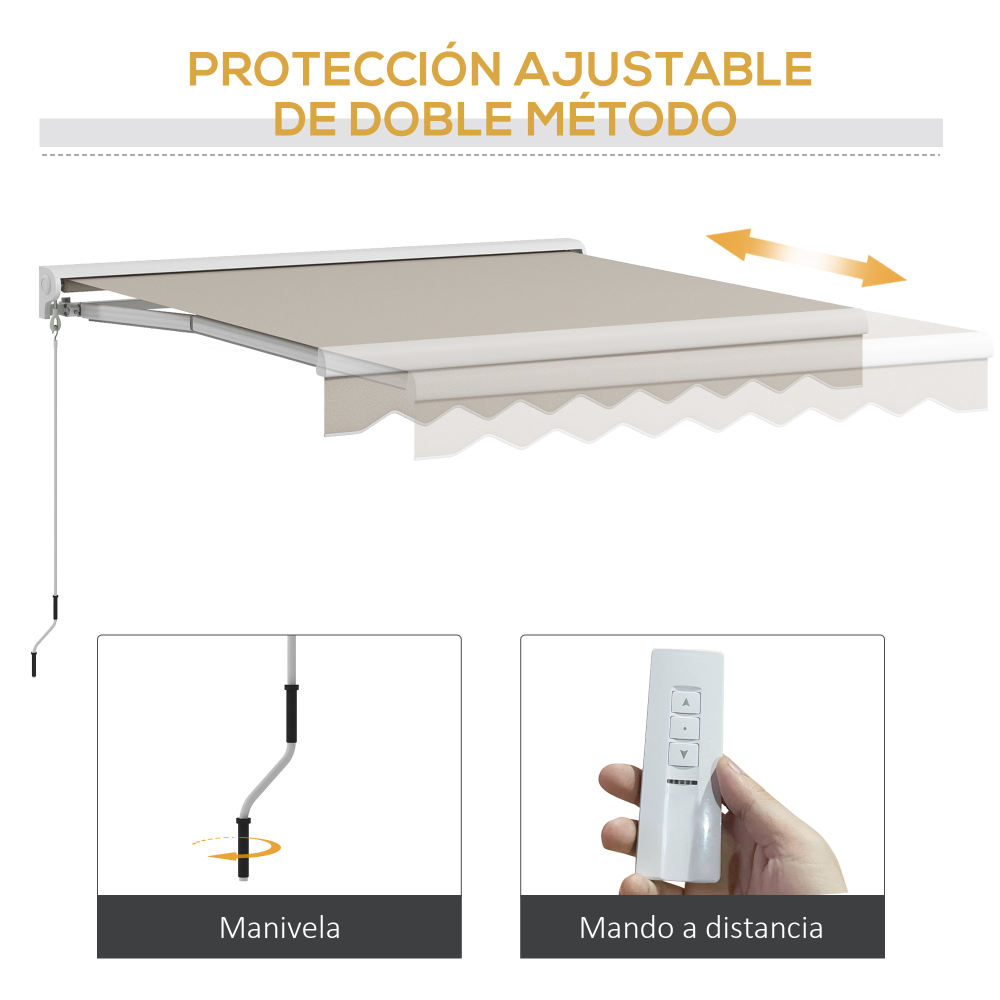 Toldo Retráctil Eléctrico o Manual 250x200 cm Toldo Portátil Toldo para Balcón con Mando a Distancia Manivela Manual y Marco de Aluminio para Ventana Puerta Terraza Patio Crema