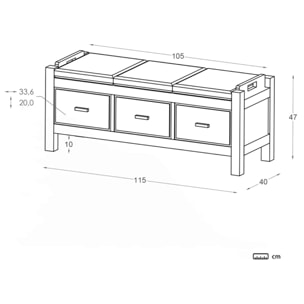 Banc Nest -bois massif de mindi, panneau mdf et placage naturel-couleur teck 115 x 47 x 40 cm