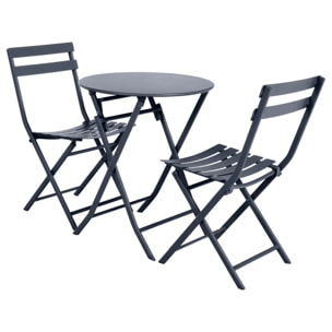 Table de jardin pliante ronde "Greensboro" graphite 2 places en acier traité époxy