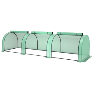 Serre tunnel 3 fenêtres enroulables acier PE vert