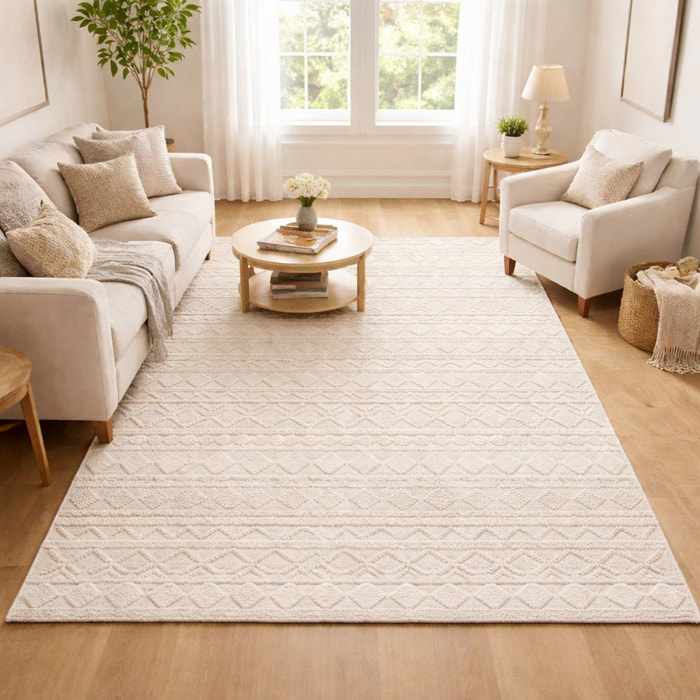 Tapis salon et chambre tissé en laine motif scandinave NECU