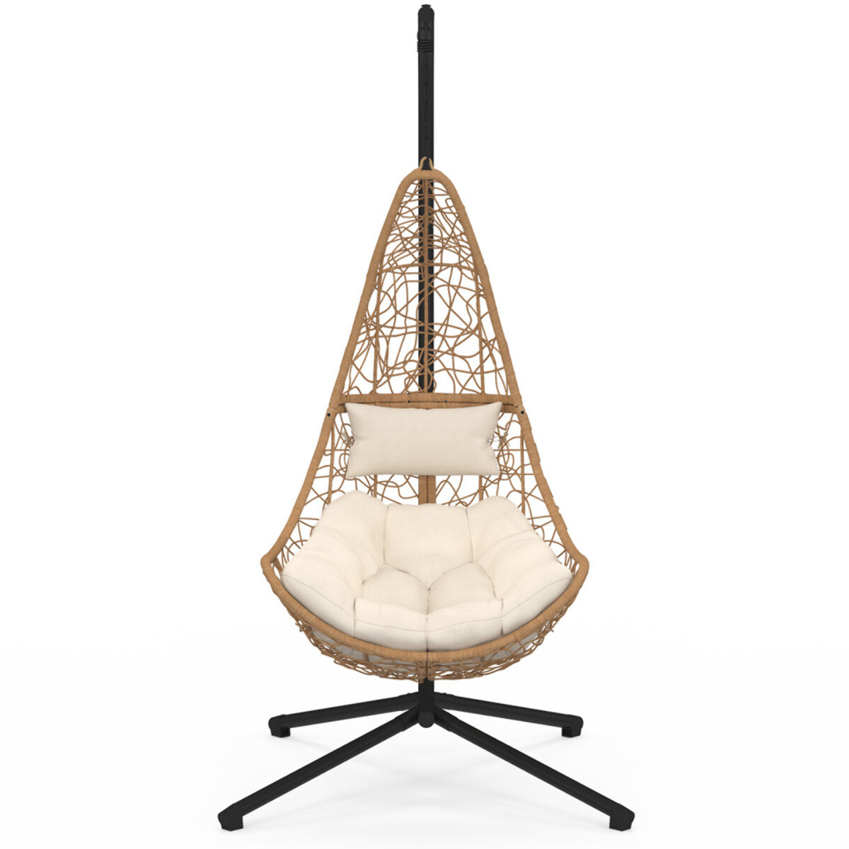 Fauteuil suspendu effet rotin et coussin écru