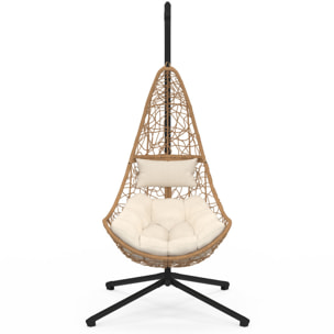 Fauteuil suspendu effet rotin et coussin écru