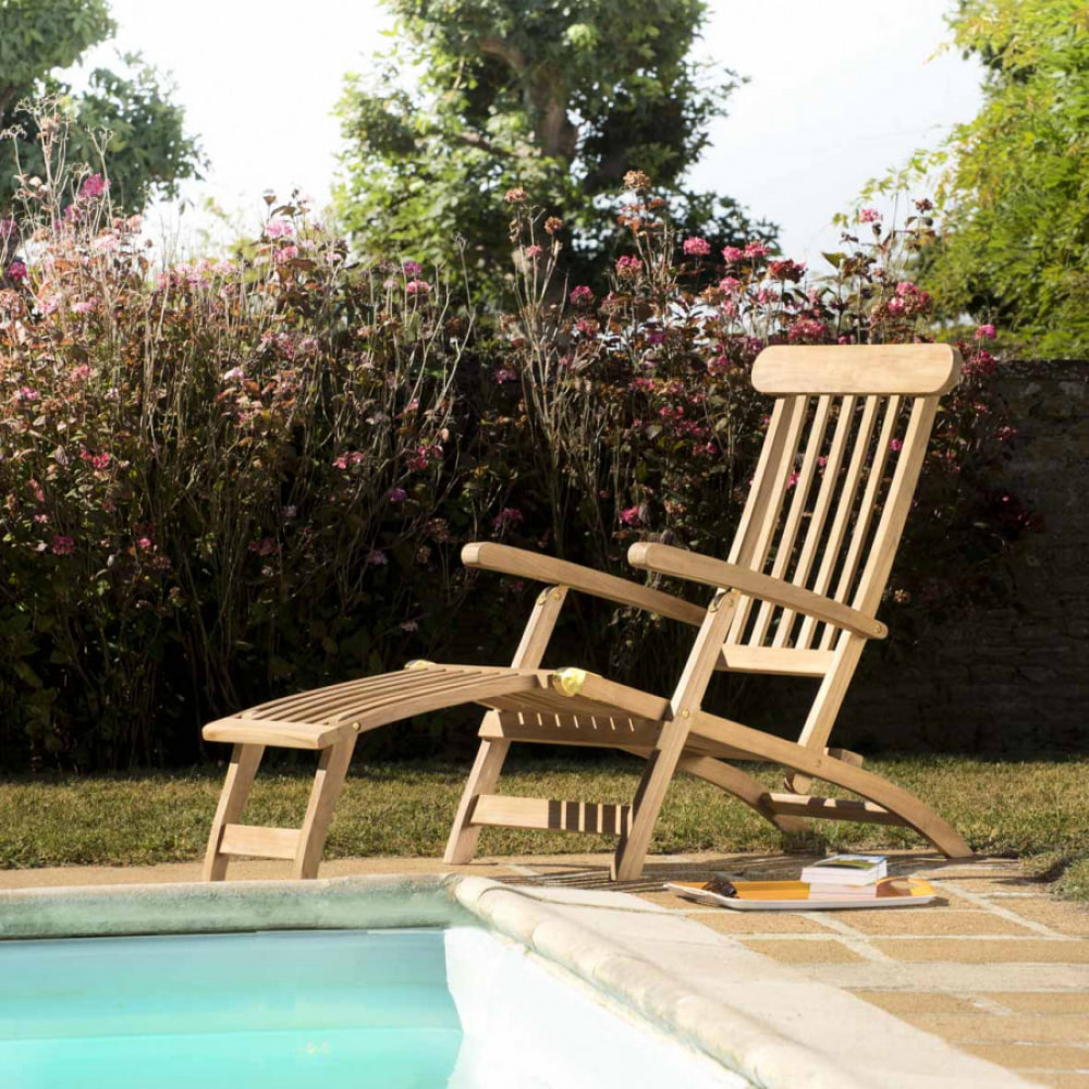 HARRIS - Chaise longue de jardin en bois teck brut