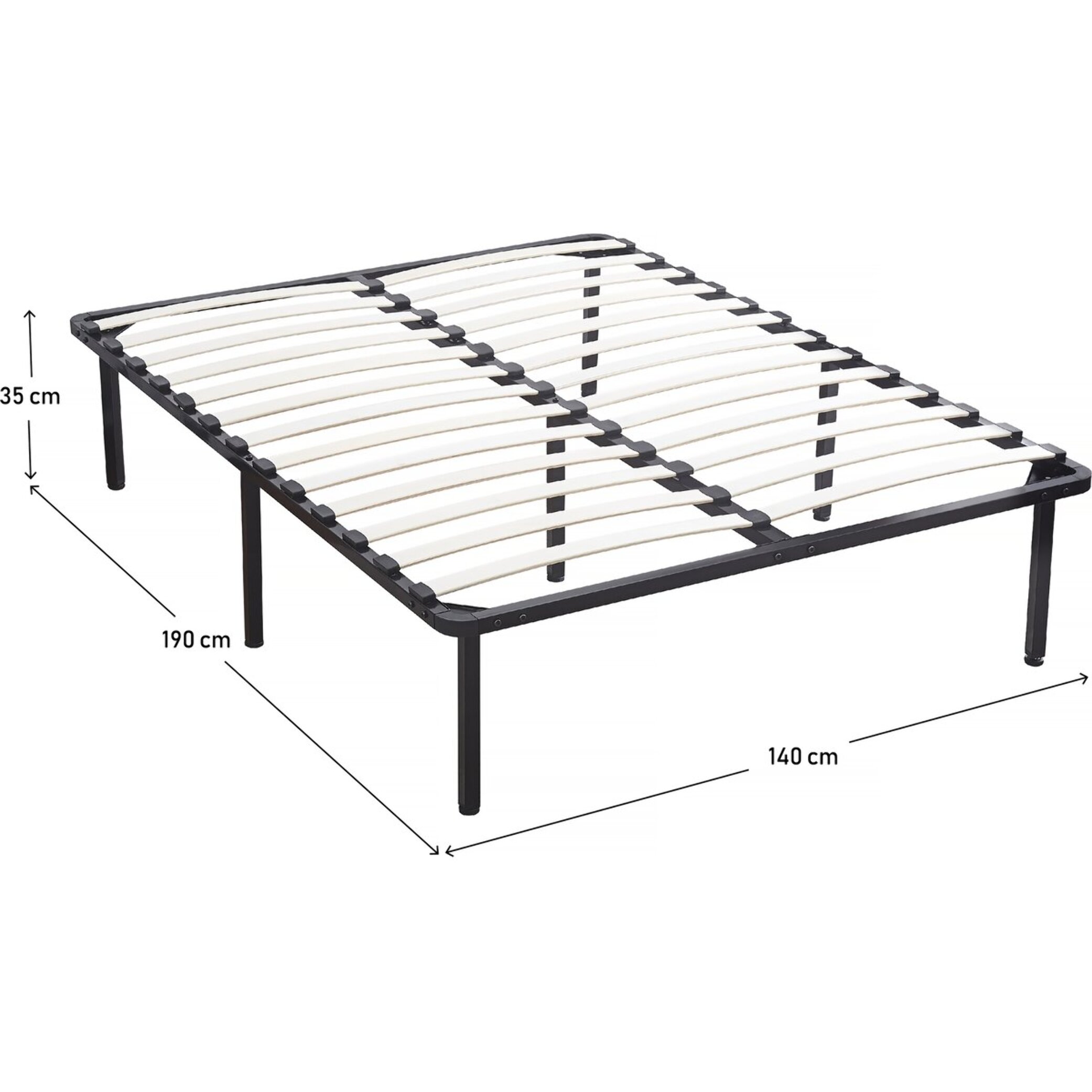 Sommier à lattes + pieds pour matelas - 140 x 190 cm - 26 lattes