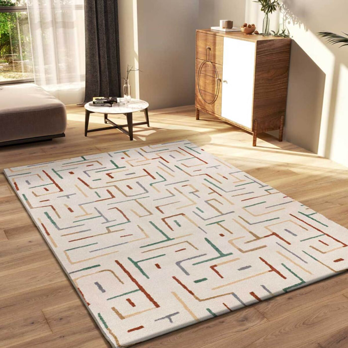 BERUTI Alfombra geométrica de pelo corto multicolor, varias medidas disponibles.