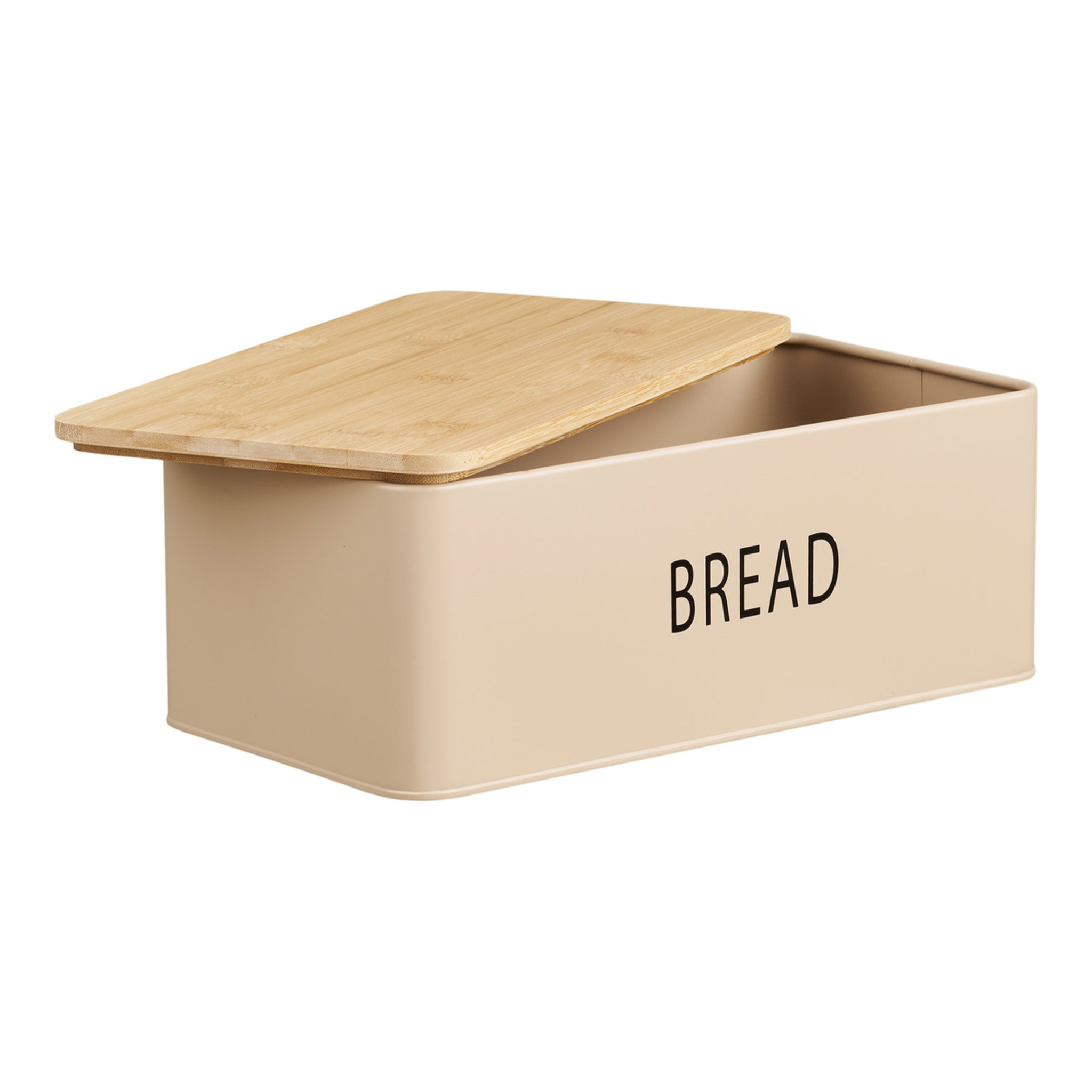 Set cucina Tula: panettiera e 3 contenitori in metallo beige e bambù