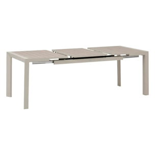 Table de jardin extensible "Évasion" effet bois lin & argile 8 places lates en aluminium