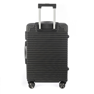 DAM Valigia media trolley rigida ultraleggera, in ABS ad alta resistenza con angoli rinforzati. Chiusura numerica e 4 ruote doppie estraibili e girevoli a 360°. 46x27x70 Cm. Colore: Nero