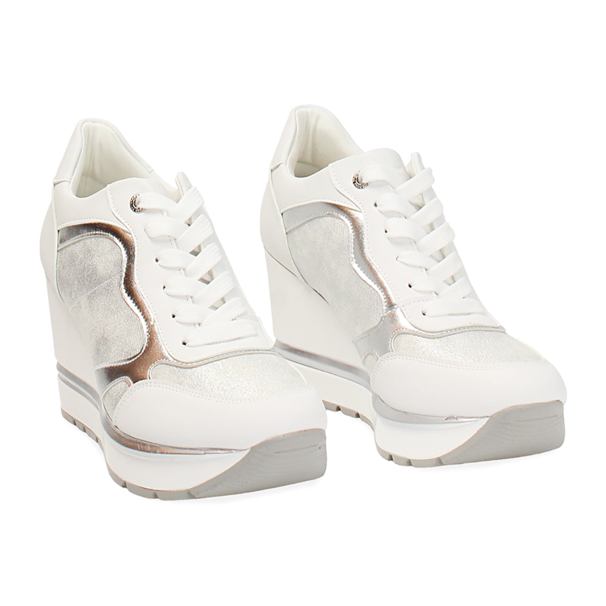 Sneakers donna bianche in tessuto, platform 8,5 cm