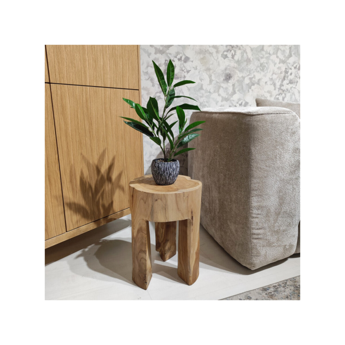 Table d'appoint ronde en racine de bois de teck massif - SUZANA