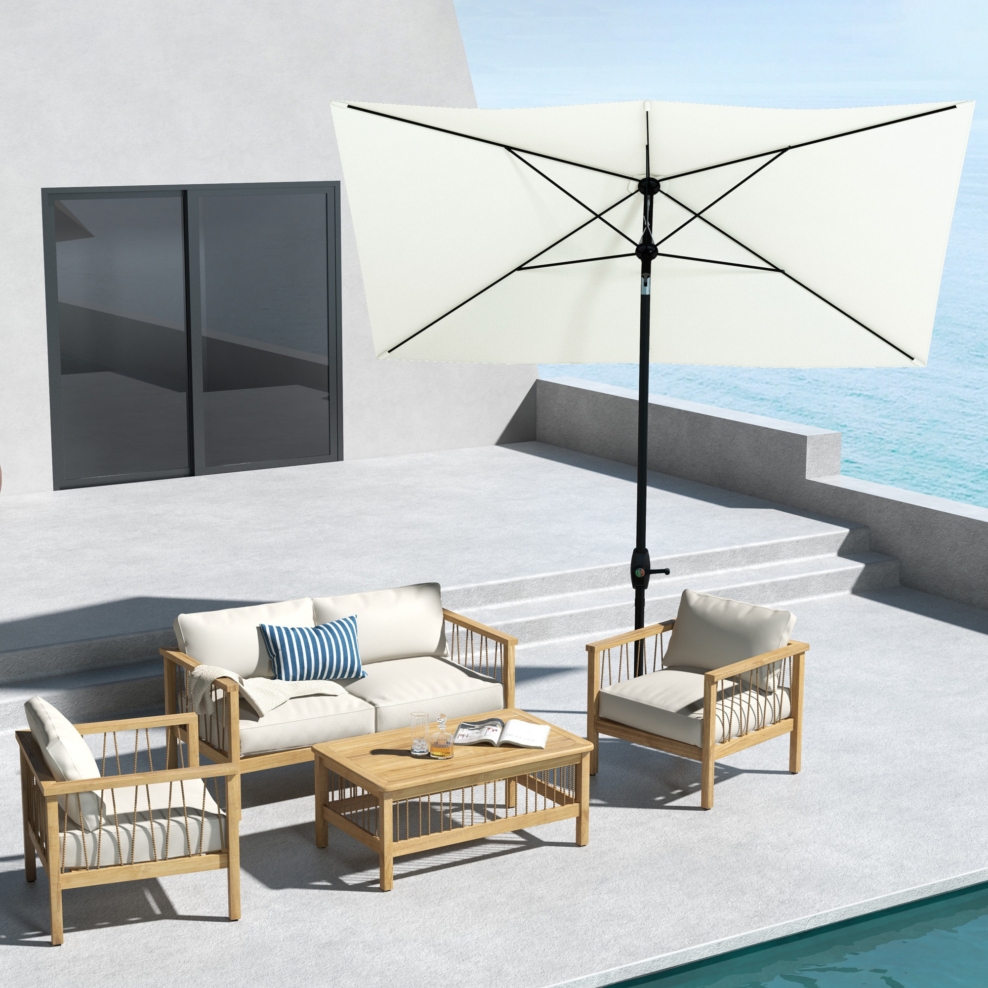Sombrilla de Terraza Exterior 3x2 m Parasol de Terraza Exterior con Ángulo Ajustable Mástil de Aluminio y Protección UV 50+ Sombrilla para Jardín Patio Beige
