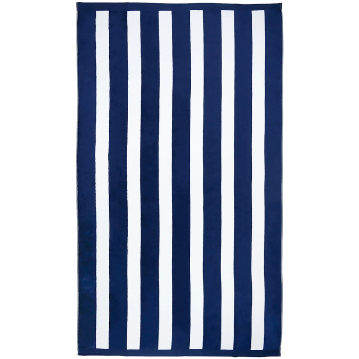 Serviette de plage éponge velours Jacquard - Bahia Bleu Marine - 100x175cm - 470g/m²