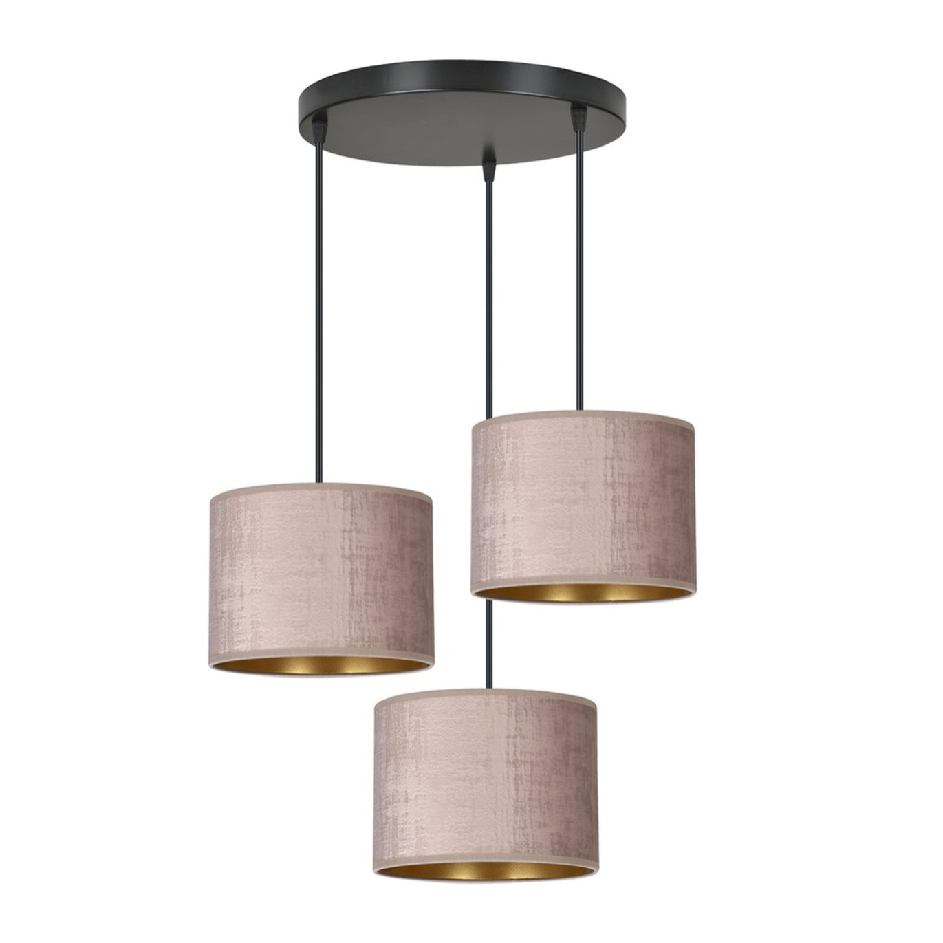 Set di lampade a sospensione Hilde in acciaio e velluto rosa