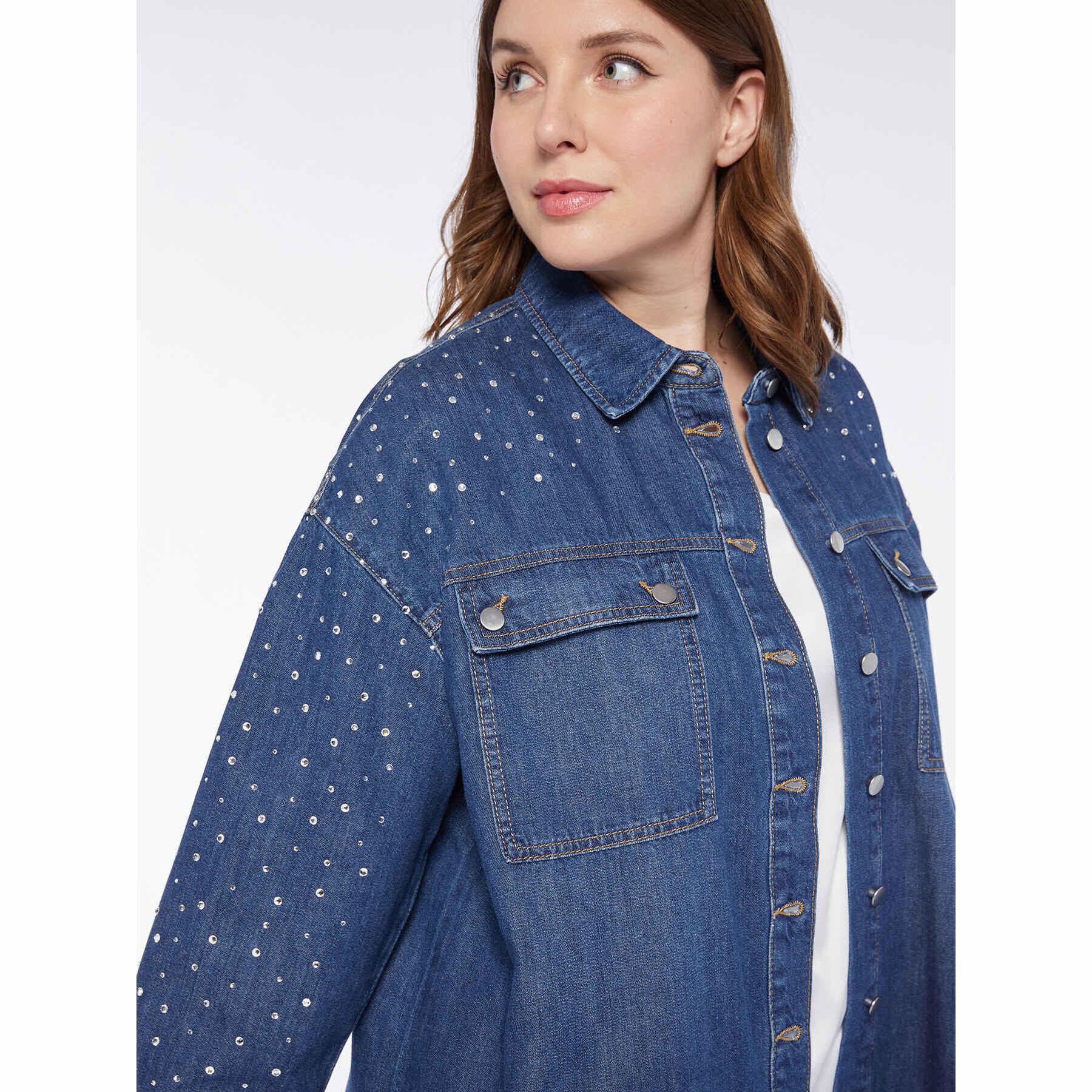 Fiorella Rubino - Camicia over in denim con strass - Blu