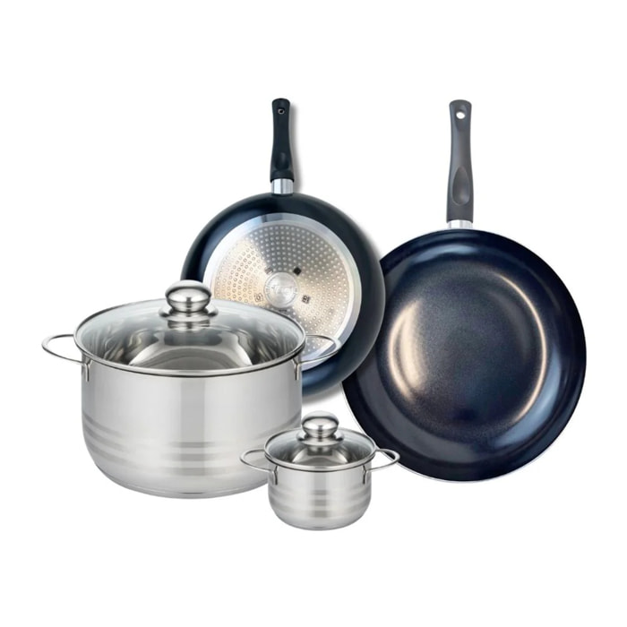 Ensemble de 2 Poêles de cuisson 24 et 28 cm et 2 faitouts 12 et 24 cm Elo Prima Brillant
