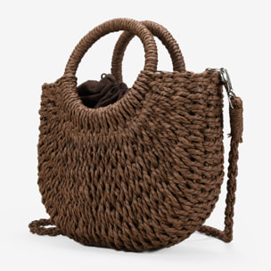 Bolso de esparto marrón tipo canasto