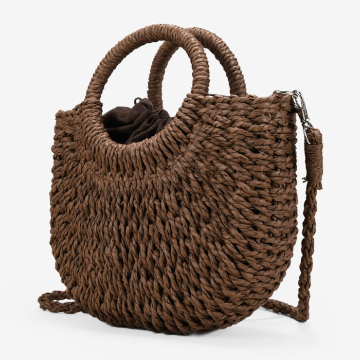 Bolso de esparto marrón tipo canasto