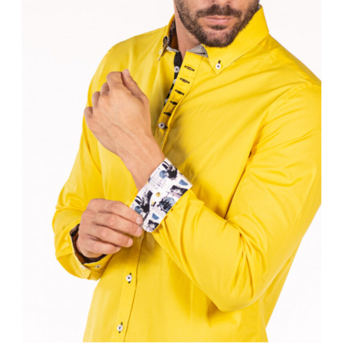 Camicia Uomo 1 Bottoni Button Down Slim Popeline Stretch Unito Giallo