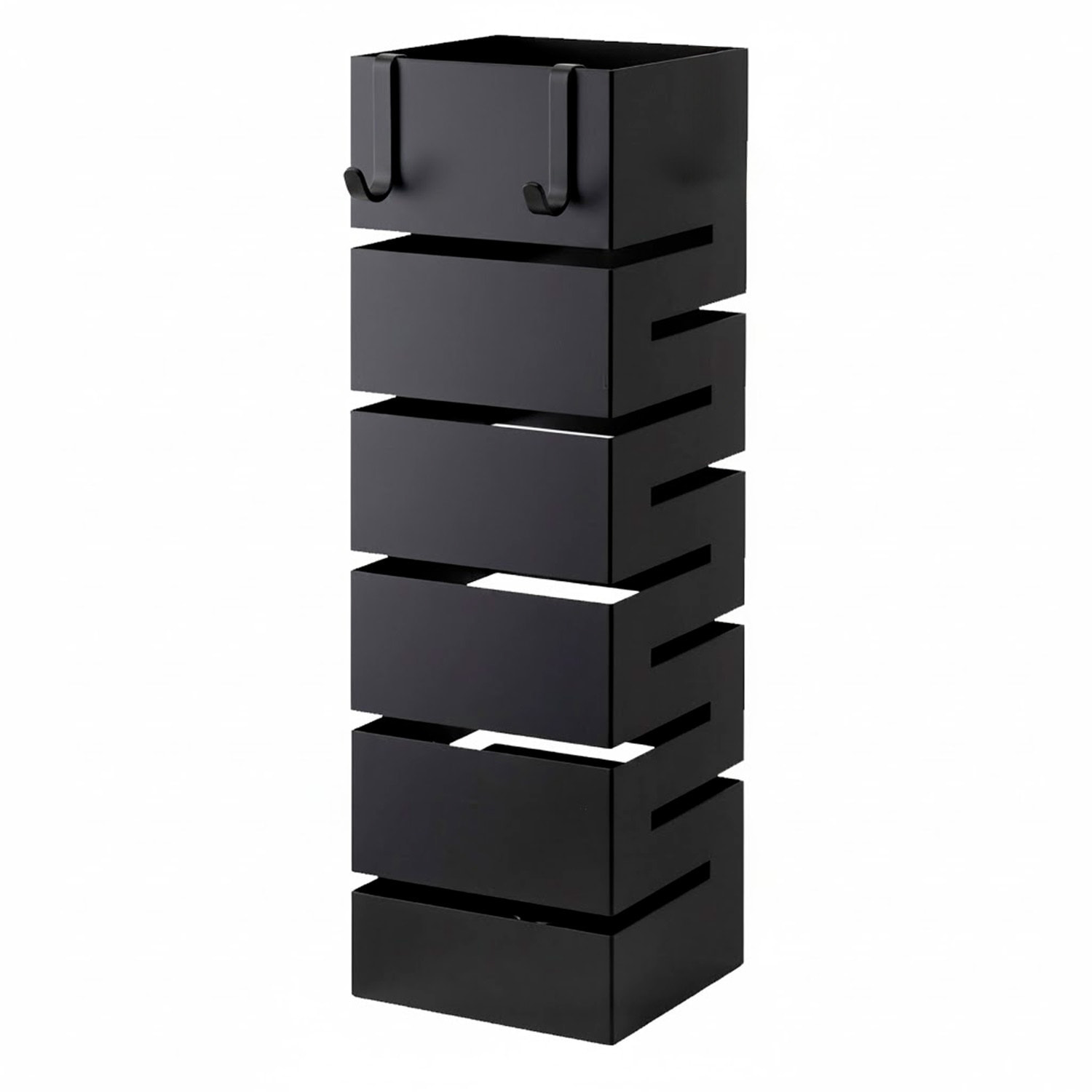 Portaombrelli In Acciaio Zincato Per Interno Esterno Con Vaschetta Scolapioggia 2 Ganci Removibili Base Antiscivolo 49 x 15.5 x 15.5 Cm Nero