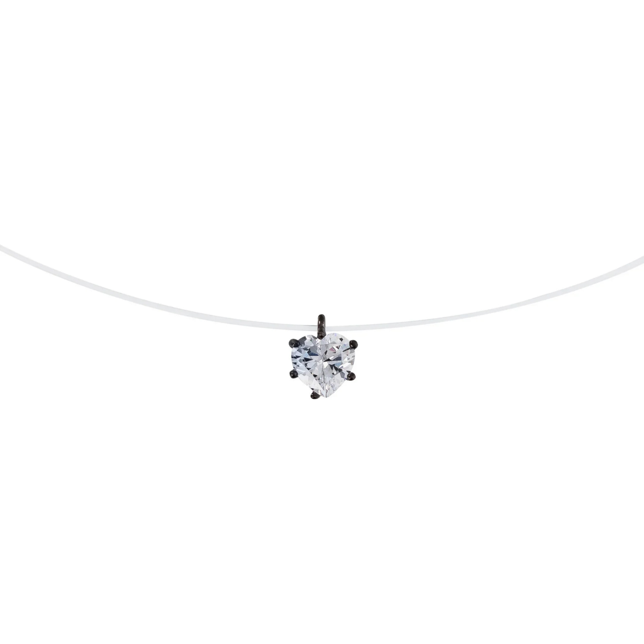 Collana Fantasmino con Pendente Cuore in Cubic Zirconia placcata Rodio