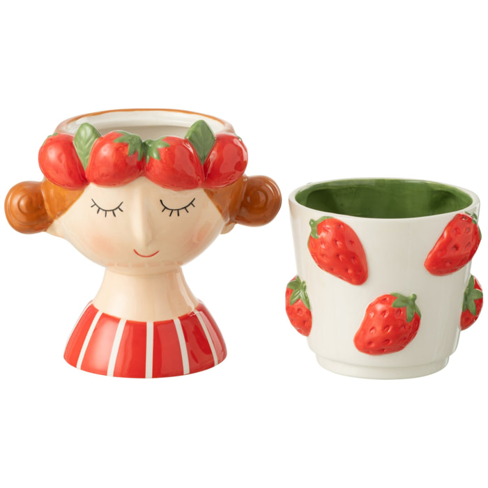 J-Line cache-pot 2 Parties Fraise Fille - cérmique - multicolore -