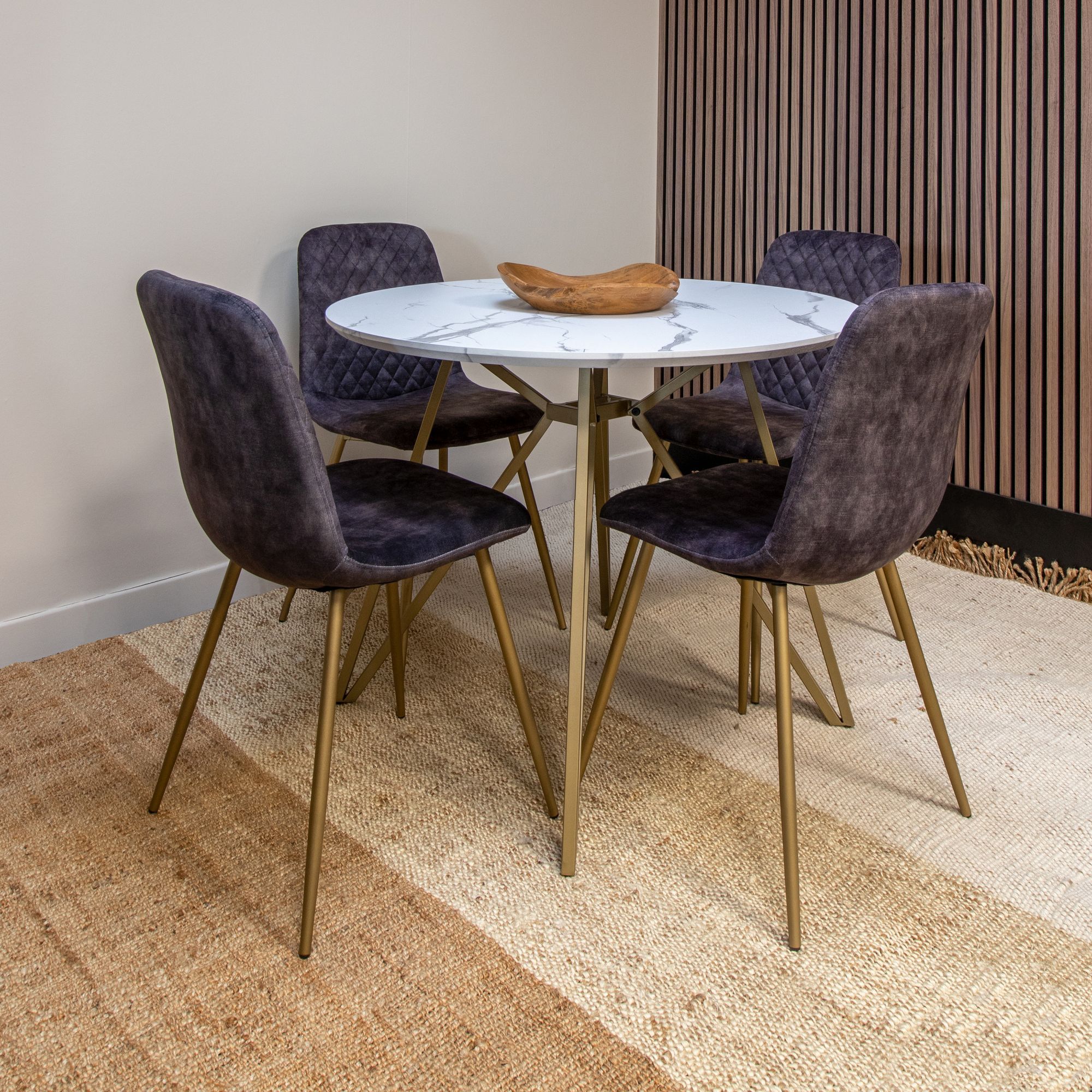 Table effet marbre et pieds en métal doré 100cm HOXTON