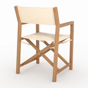 Chaise de jardin pliante en tissu beige clair et bois d'acacia - Tubod