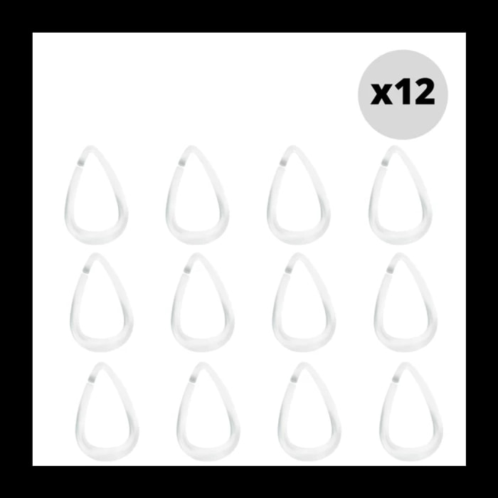 Lot de 12 anneaux pour rideaux de douche DROP Transparent Spirella