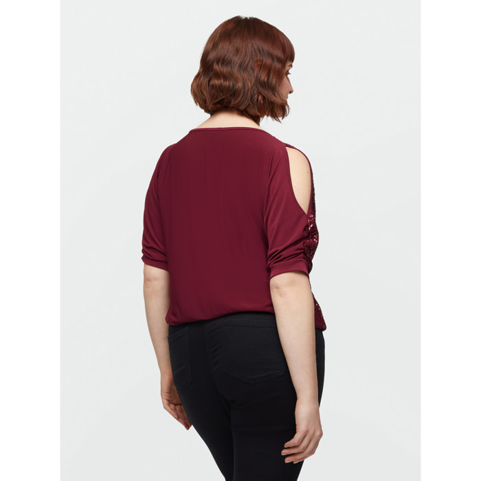 Fiorella Rubino - Camiseta con frente de lentejuelas - Burgundy