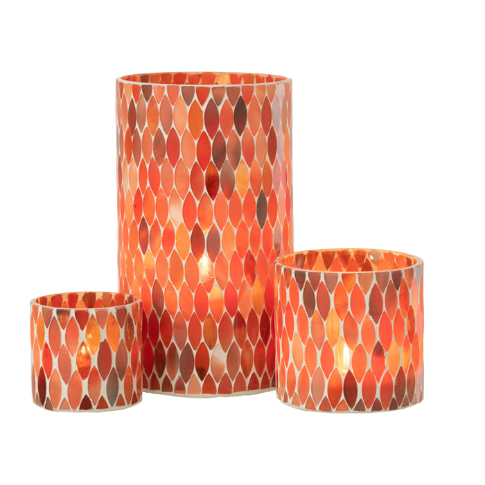 J-Line photophore Mosaic Feuille - verre - rouge/orange - large