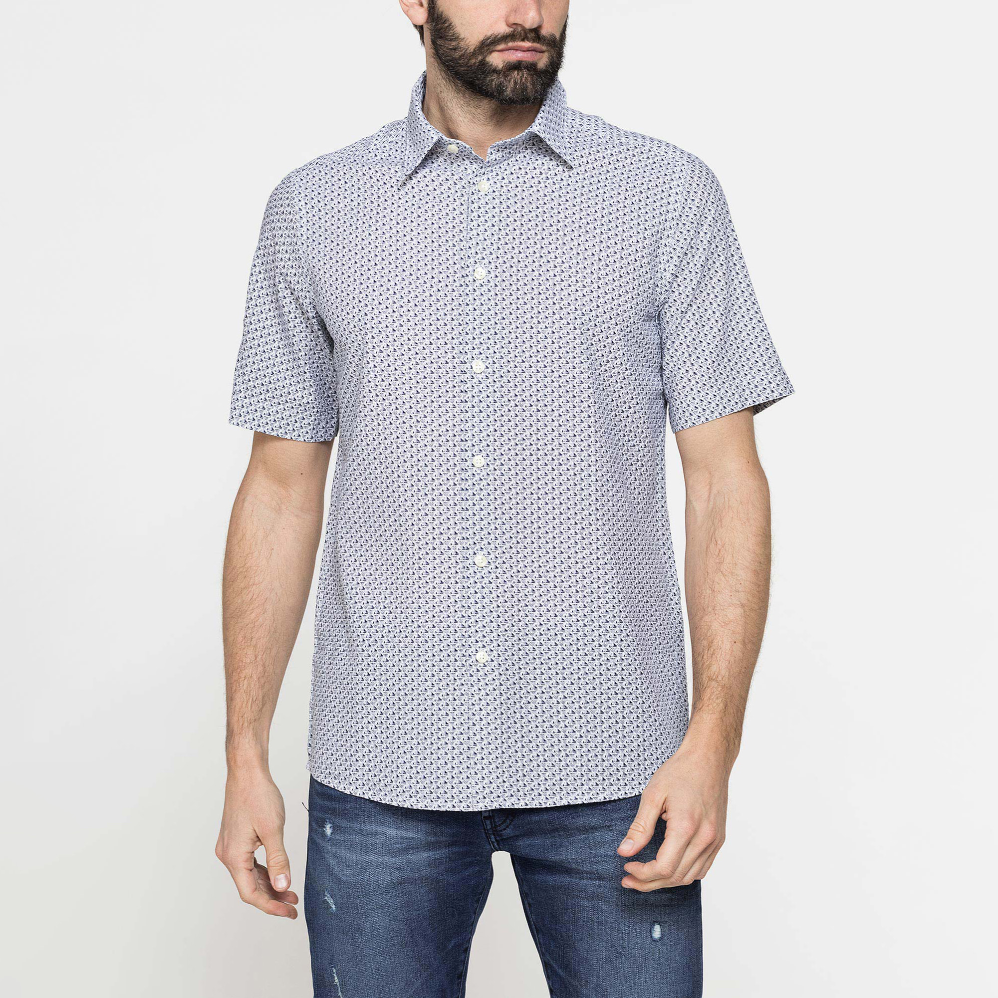 CAMICIA MANICA CORTA CON FANTASIE IN SEERSUCKER