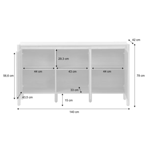 Buffet décor bois 3 portes 140cm HARMONY
