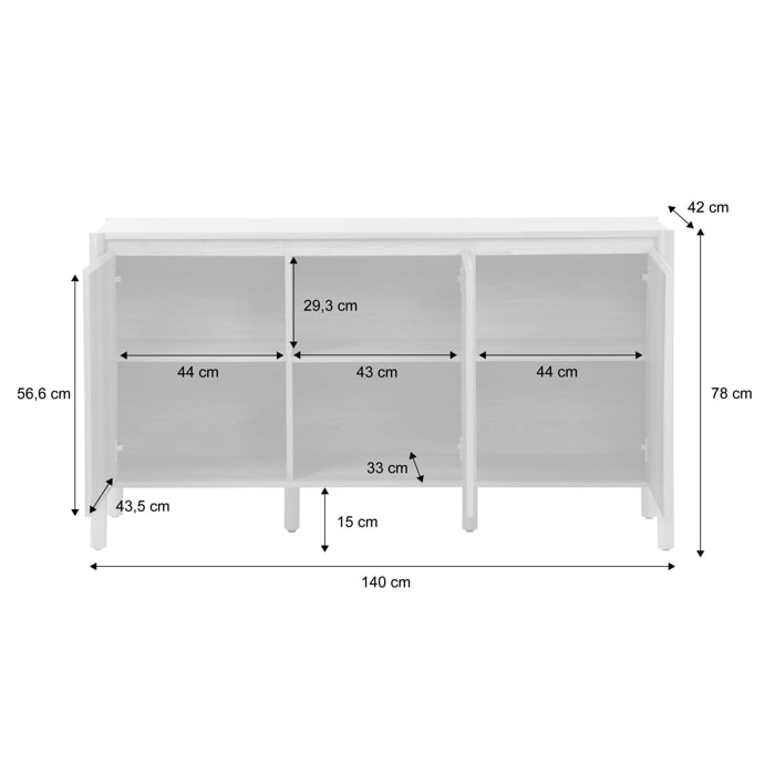 Buffet décor bois 3 portes 140cm HARMONY