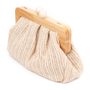 Benestare Bolso bandolera Mujer. Tela con detalles de madera natural y piel sintética.