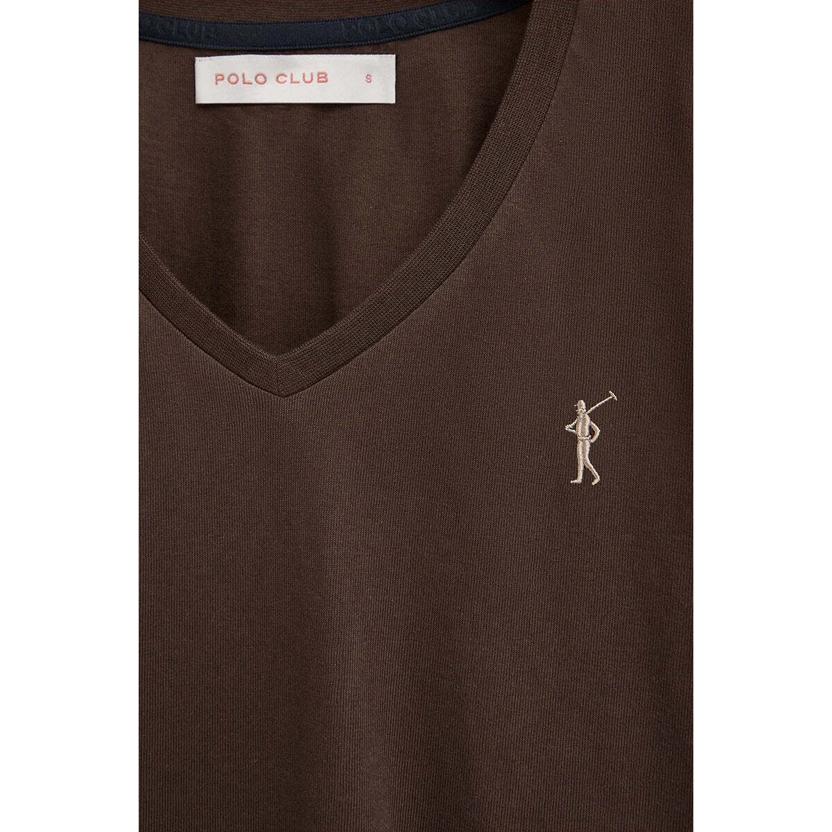 Maglietta cioccolato a maniche corte e scollo a V con ricamo Rigby Best