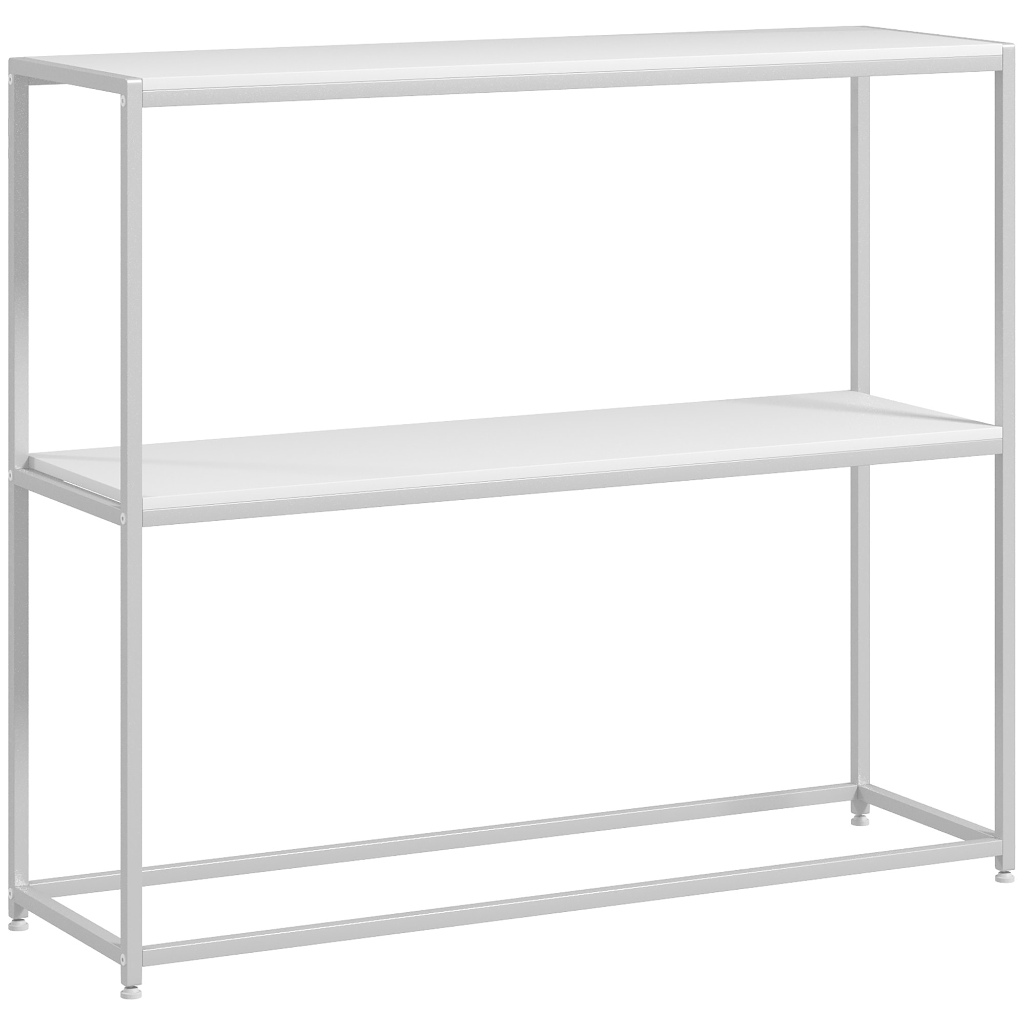 Table console plateau étagère dim. 100L x 30l x 87H cm acier panneaux blanc