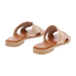 Sandali bassi donna rosa oro in tessuto intrecciato