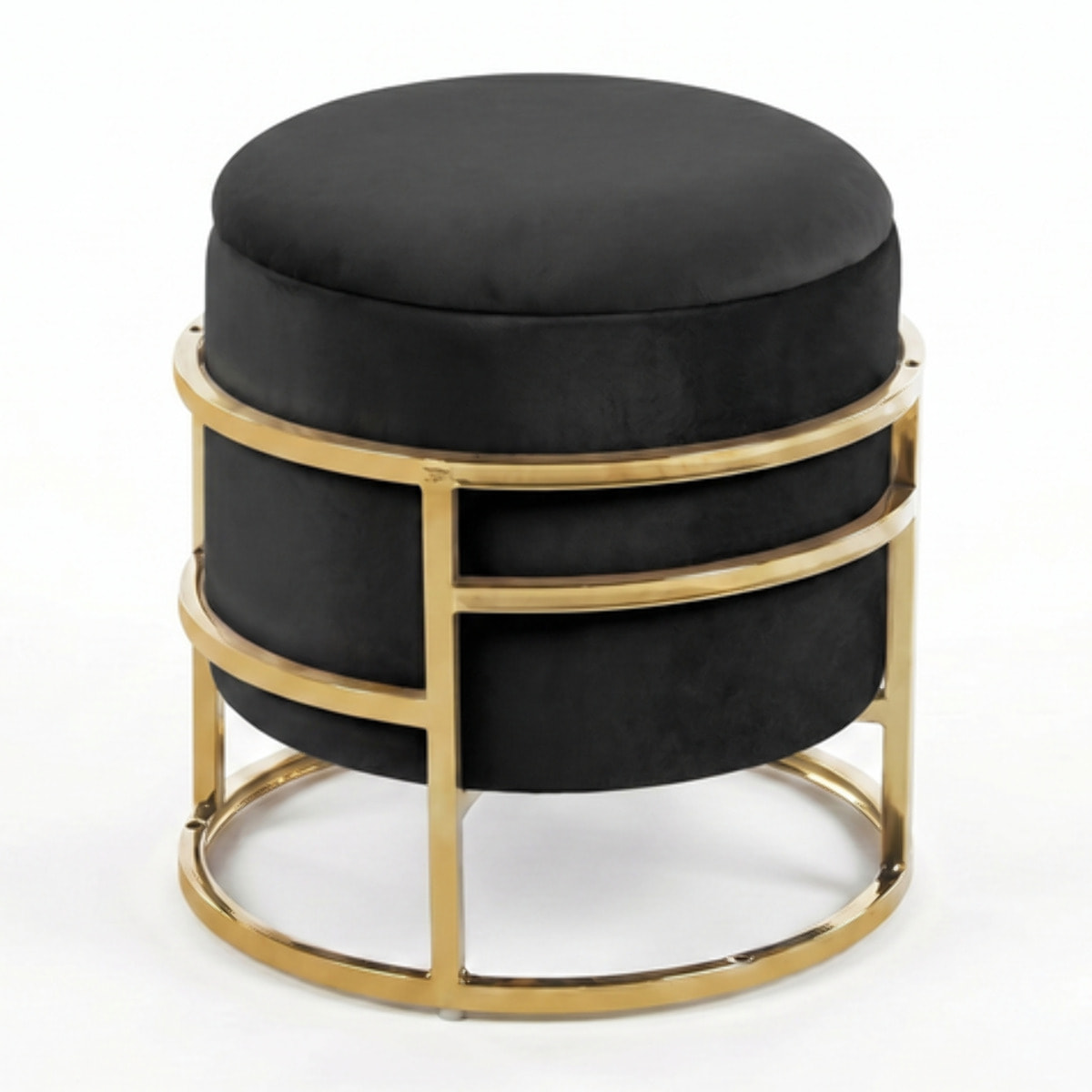 Pouf Contenitore Rotondo in Velluto con Coperchio e Base in Acciaio Dorata, Seduta Imbottita con Vano Contenitore dallo Stile Elegante per Soggiorno, Camera da Letto e Ingresso