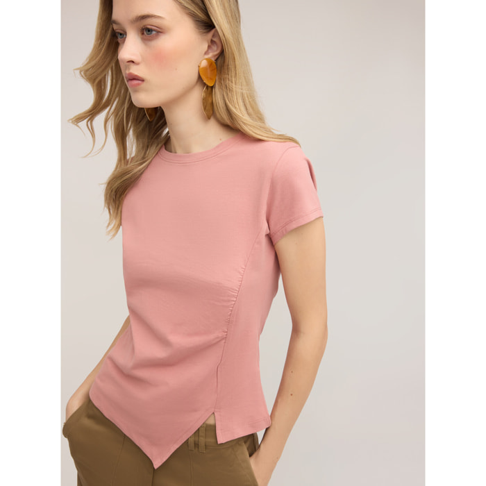 Motivi - T-shirt con drappeggio laterale asimmetrico - Rosa