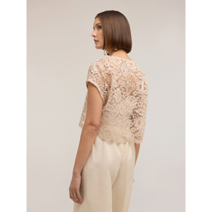 Motivi - Blusa corta in pizzo - Beige