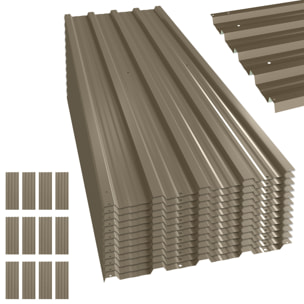 12x Paneles para Tejado de Acero Galvanizado, Chapas Perfiladas de Techo 7m², para Caseta de Herramientas, Cobertizo, Garaje, Exterior, 129x45cm, Marrón