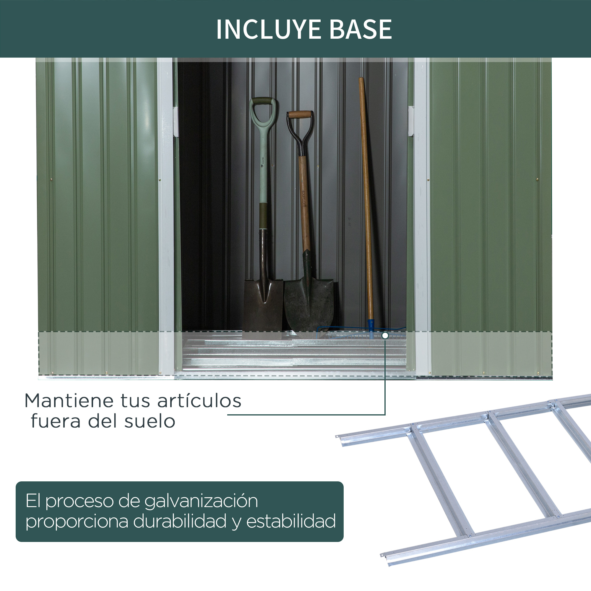 Cobertizo de Jardín 213x130x172 cm Base de 2,1 m² Caseta de Exterior Metálica para Almacenamiento de Herramientas con 2 Puertas Correderas y 2 Ventanas Verde