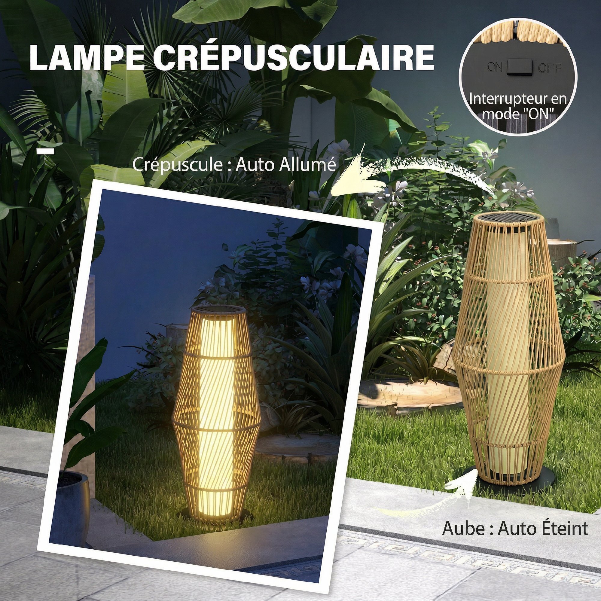 Lanterne solaire capteur de lumière résine tressée sable
