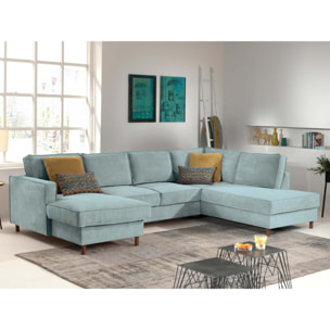 Jake - canapé panoramique d'angle droit - convertible avec coffre - 7 places - en velours côtelé - Bleu