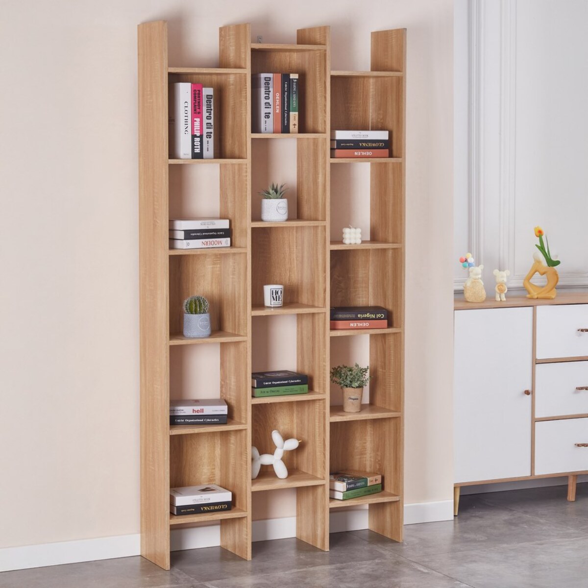Libreria in legno con piani sfalsati rovere 96x24,8x192 cm - Iken