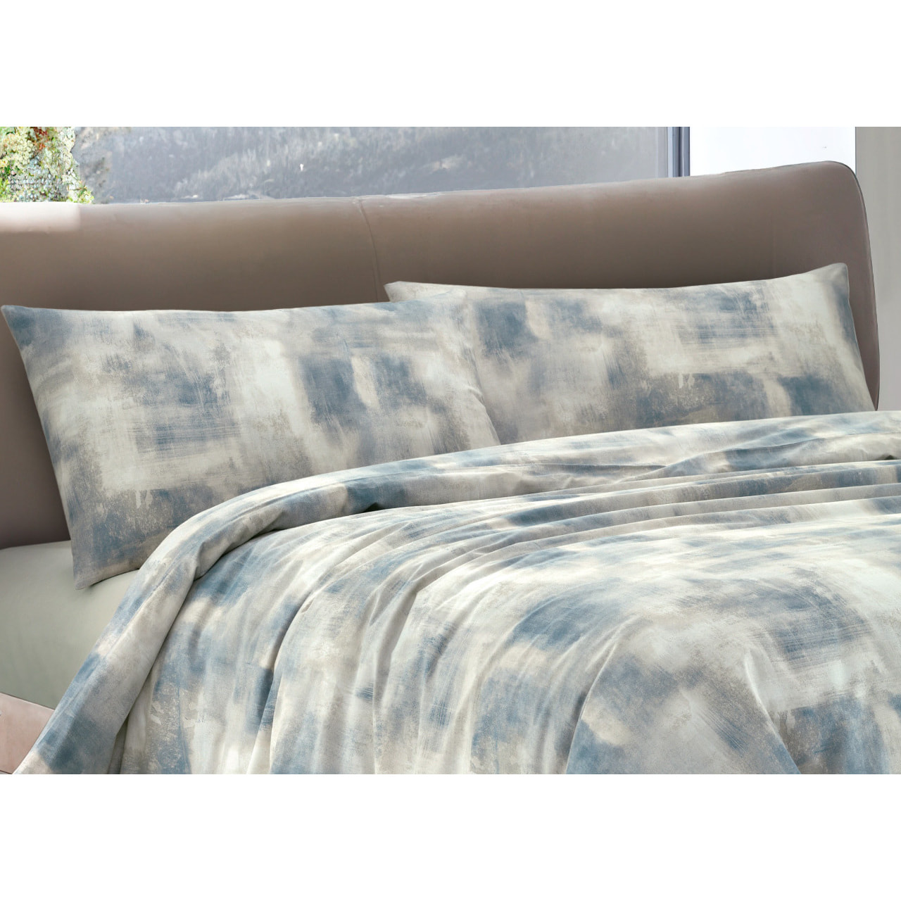 Copripiumino 100% Cotone Disegno Nebula Ottanio