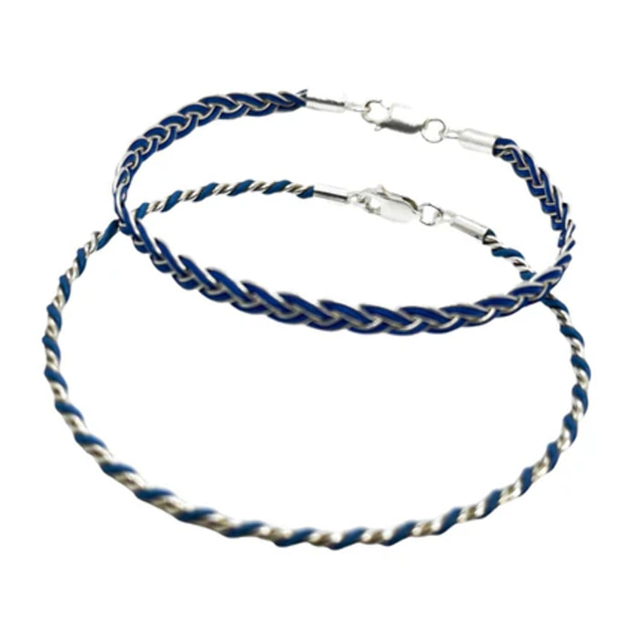Conjunto de pulseras trenzadas plata 925 azul