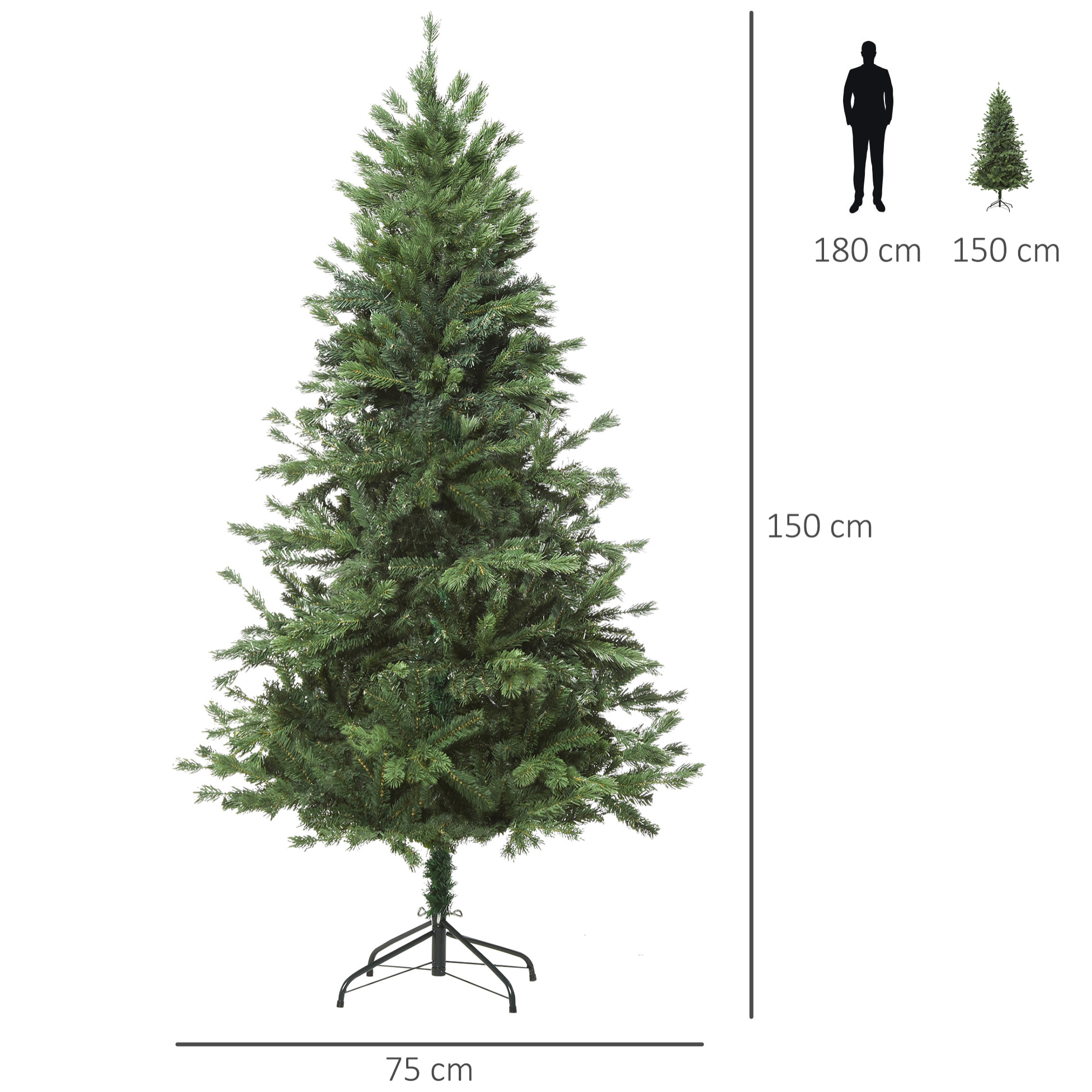 árbol Artificial de Navidad con Base Plegable 75x150 cm Verde